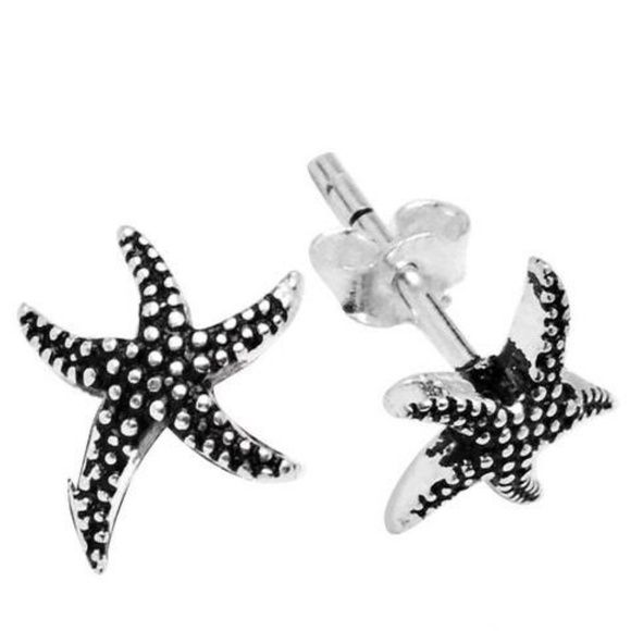925 Silver Star Fish push Back Women Earring - Picture 1 of 3
